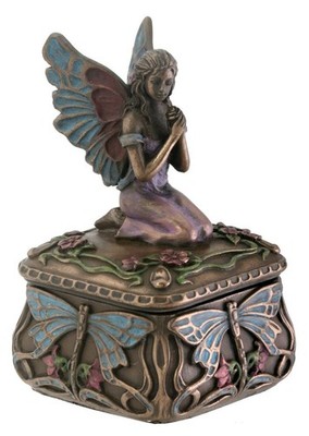 SUMMIT COLLECTION Art Nouveau Kneeling Fairy Jewelry Box with Dragonfly