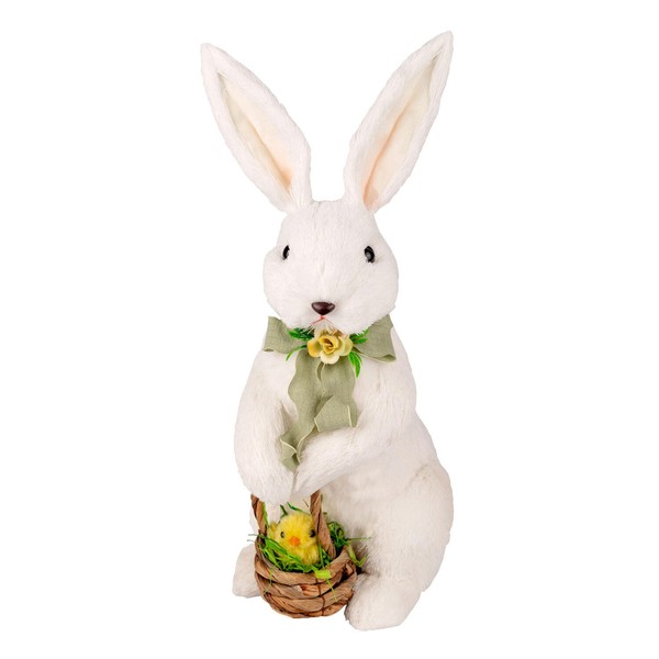 1X Hase Mit KüKen Aus Fasern In Wolloptik Osterhase Osterdeko 43 Cm-image