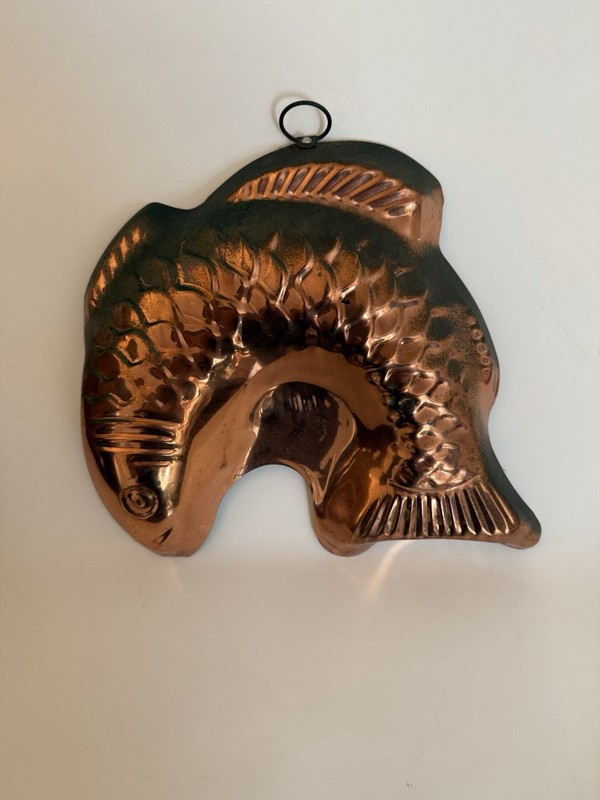 Vintage Decor  Copper-Plated Wall Hanging Fish Shaped Jelly/Cake Mold