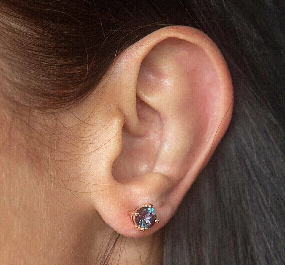 2.5Ct Round Alexandrite Lab-Created Solitaire Stud Earrings 14K Rose Gold Plated - Image 2 of 4