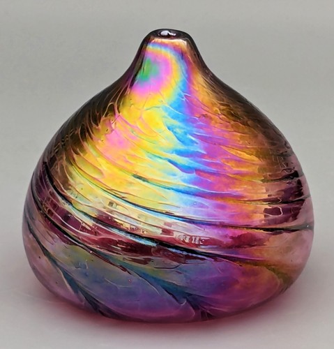 Iridescent Honey Comb Art Glass Vase Kralik Style Vintage Hand Blown - Picture 4 of 10