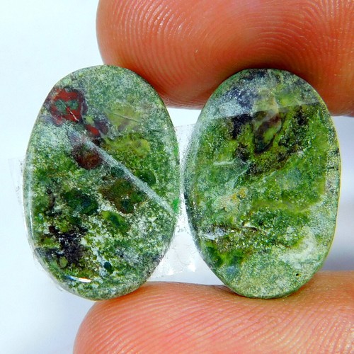 20.70Cts. Natural Marvellous Dragon Bloodstone Pair Oval Cabochon Gemstone - Picture 2 of 3