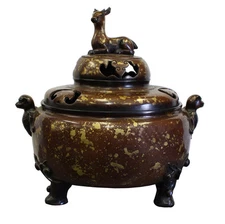 Chinese Fine Bronze Metal Deer Theme Incense Burner Ding Display cs2797