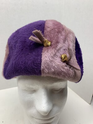 Vintage 1960 s Purple Pinwheel Women s Bucket Hat Feathers Angel Designs 22 1/2