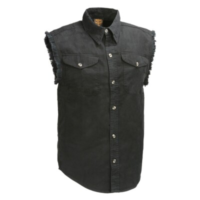 #ad #ad Mens Classic Light Weight Cotton Cut Off Button Down Shirt with Frayed Sleeves $31.99