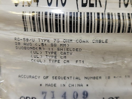 1000 Ft Spool BELDEN 9104 010 BLACK 305 MTR RG-59/U 75 OHM Coaxial Cable 20AWG - Picture 7 of 7