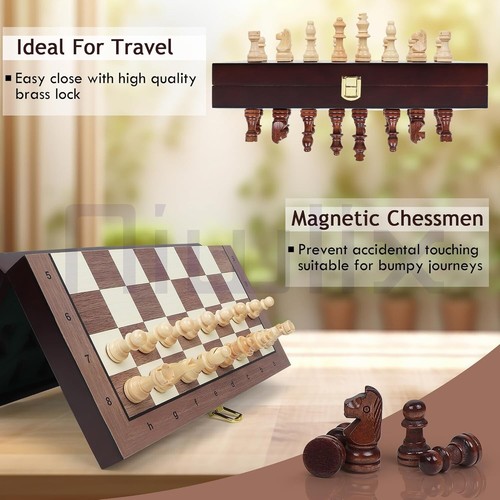Juego de tablero de ajedrez magnético portátil plegable artesanal de madera 9,5 pulgadas - Imagen 2 de 6