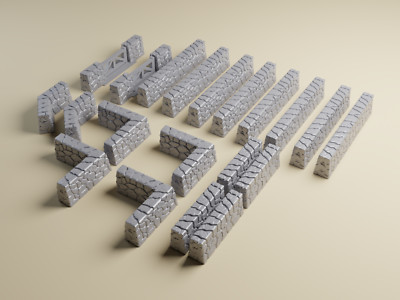 Stone Wall Set 15mm Scale | Detailed Scatter Terrain for 15mm Tabletop Gaming