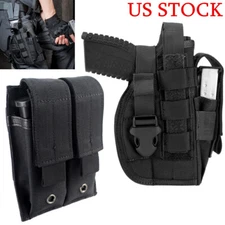 Tactical Molle OWB Pistol Gun Holster Right Hand Pouch and Double Magazine Pouch