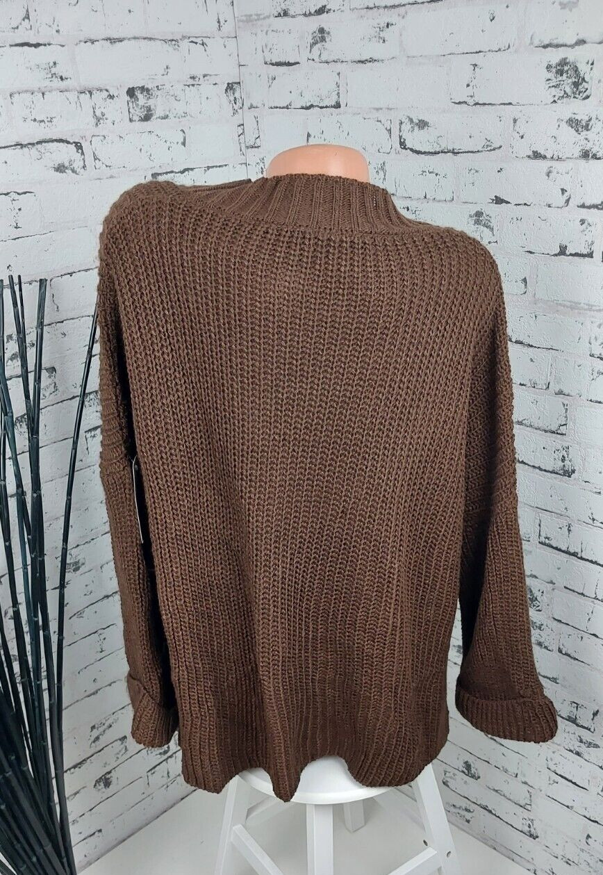 Italy Damen Strick Pulli,Braun,Stehkragen,Vokuhila,Schlitze,Oversize,bisgr.4244