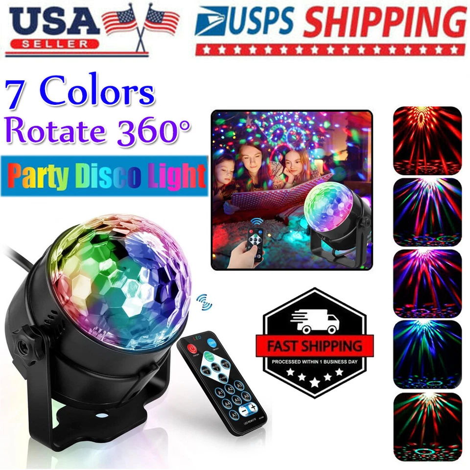 RGB Strobe LED Disco Party Lights DJ Dance Ball Light Sound Activated KTV Lamp - Image 2 of 4