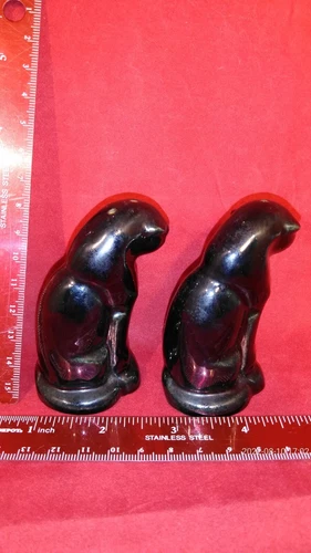 Frankoma Pottery Mini Puma Cat #165 H Salt and Pepper  3” Tall  Black
