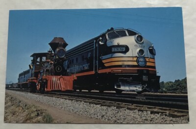 C.P. Huntington Steam Engine & E.M.D. F-7 Freight Diesel, S.P. R.R. Postcard(X2)