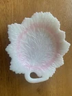 Fenton Milk Glass White And Pink Rosalene Leaf Plate 8” Vintage 1950s