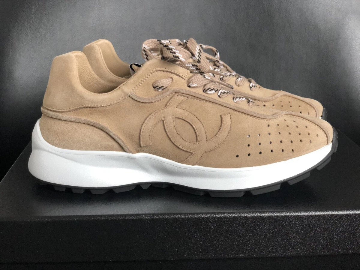 Chanel Beige Sneakers Suede Goatskin CC Logo with Box EUR37.5 US7 UK5 Brand New