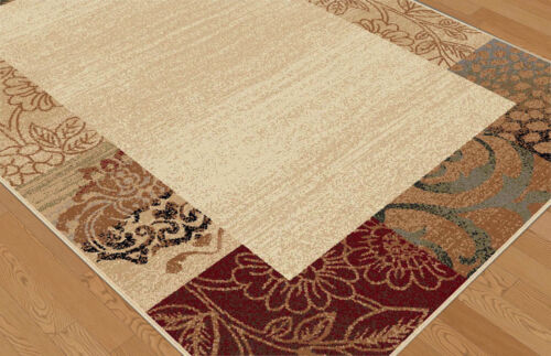Ivories Border Blocks Country & Floral Area Rug Damask Bordered Flower Carpet - Picture 2 of 9