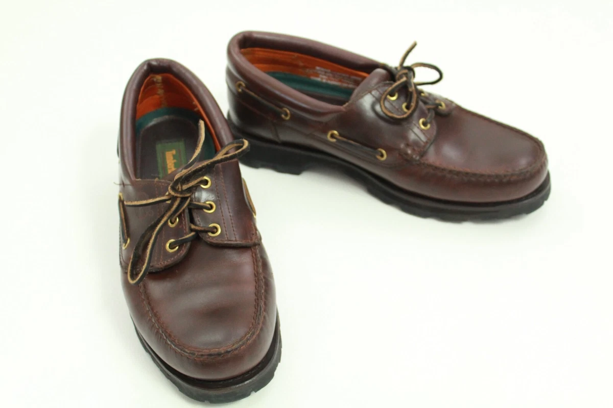 Staple Vintage Timberland Brown Leather 3 Eyelet Lug Sole Boat Deck Shoes 10 M