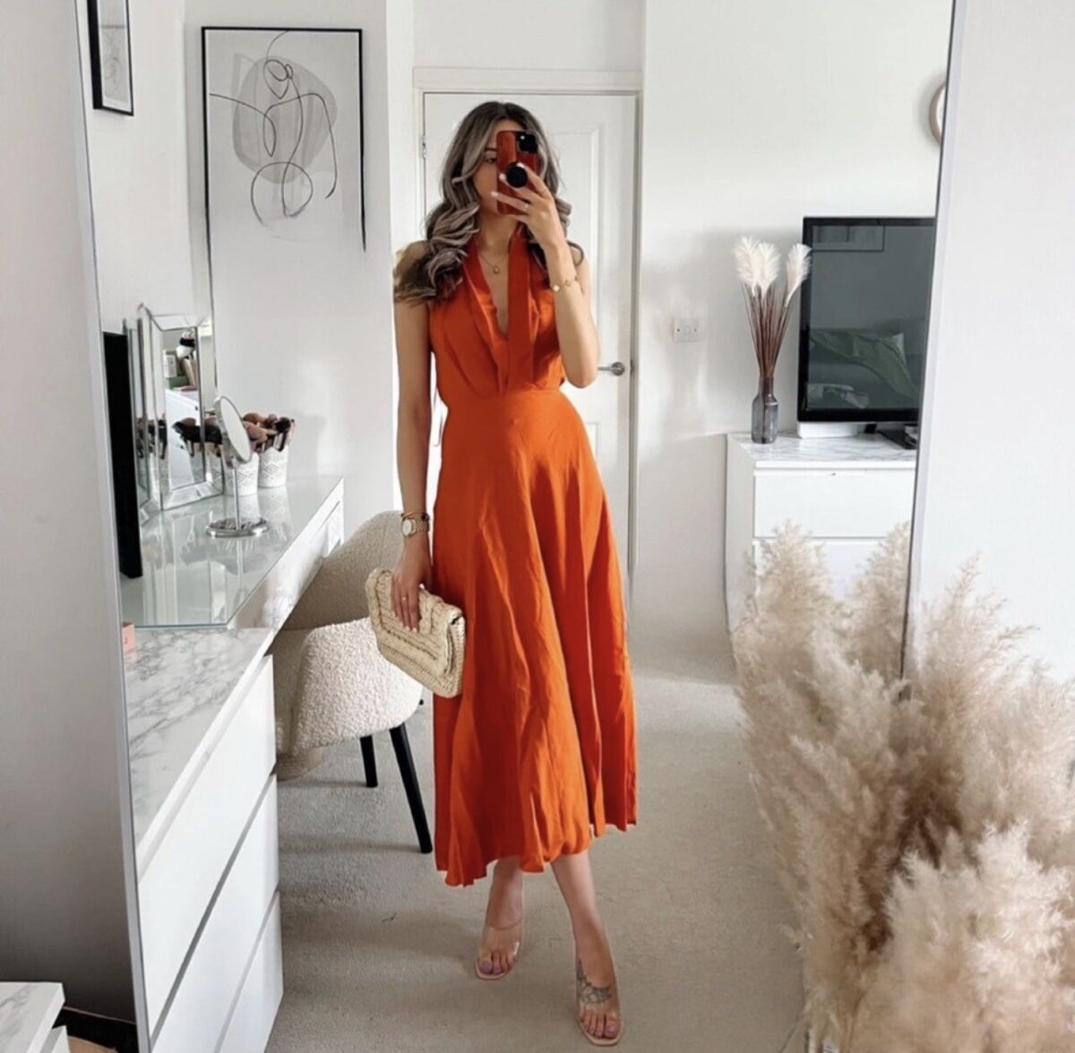 ZARA WOMAN SS23 LINEN BLEND MIDI DRESS DARK ORANGE 4786/293 ZARA WOMAN SS23 LINEN BLEND MIDI DRESS DARK ORANGE 4786/293