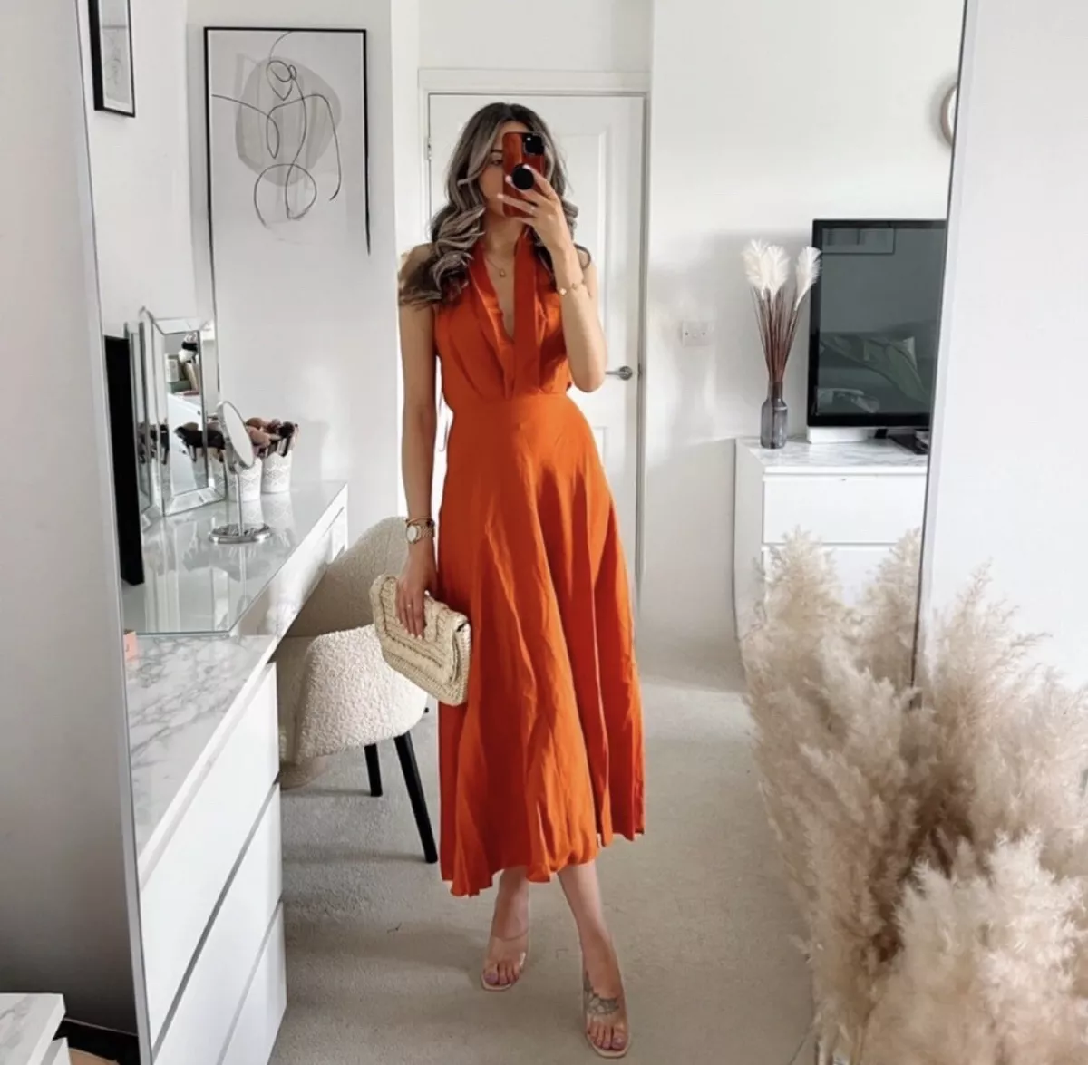 burnt orange midi dress