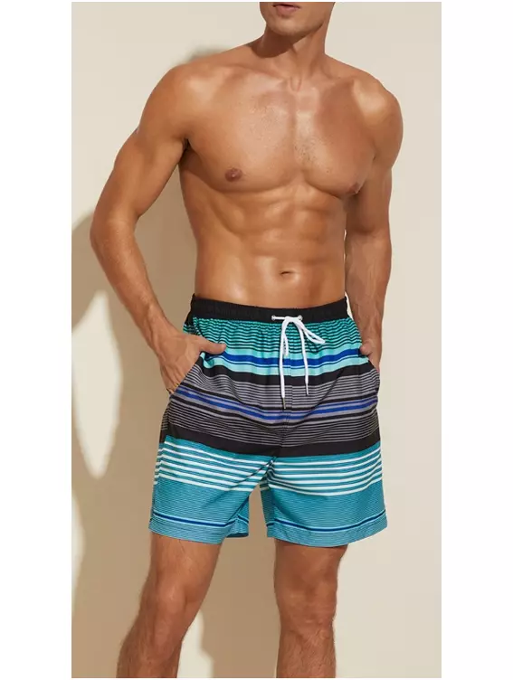 SHORT CALECON DE PLAGE DE BAIN HOMME RAYURES BLEU. ( 3 poches )