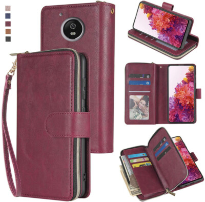 Moto G5 Plus Wallet Case 9Card Zipper Slots Kickstand Flip Leather Phone Case