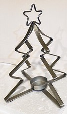 Christmas Tree Silver Metal candle Votive Candle Holder 11  EUC