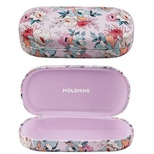 Hard Shell Leather Sunglasses Case,Classic Large Glasses Case for Pink Flower