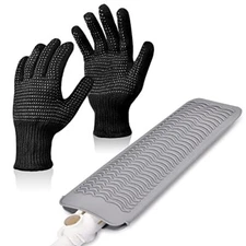 Heat Gloves for Hair Styling,Heat Resistant Silicone Mat Pouch&2pcs gloves mitts