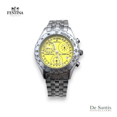 Montre Festina Chronographe Homme Acier Inox 40 Cadran Jaune Sportif Vélo - Photo 1/4