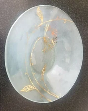 RARE ANNIEGLASS USA GOLD LEAF OVAL GLASS SERVING BOWL FLOWERS SIGNED 33/34 ANNIE