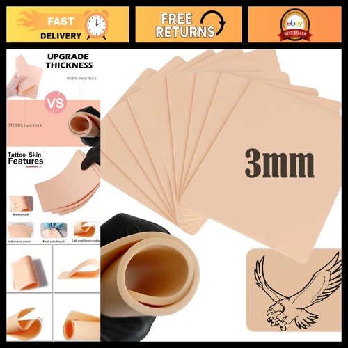 10Pcs Double-Sided Tattoo Practice Skin, 3MM Fake Skin for Tattoo Artists video thumbnail
