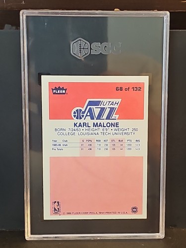1986-87 Fleer #68 Karl Malone RC HOF JAZZ SGC 8 - Picture 2 of 2