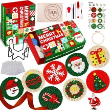 Vellibring 8 Pcs Christmas Punch Needle Coasters Kit, DIY Multicolor 