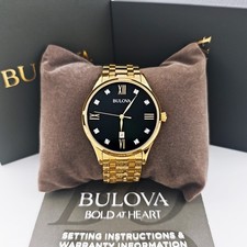 Bulova 97D108 Classic Diamond Black Dial Gold Bracelet Men's 40mm Quartz Watch