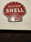 Silver  Shell Gasoline Porcelain Sign (6” X 6”).  Vintage. NOS