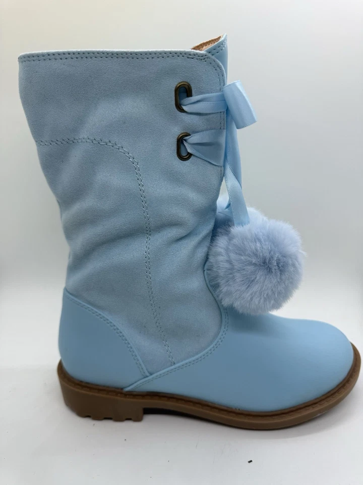 Niñas Botas de Invierno Azules Talla 13 ZBY Imitación Piel Pom Pom Arco Cremallera Lateral Cálidas Zapatos para Nieve Foto 3 de 4