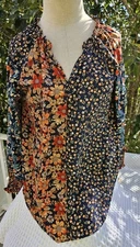 Umgee Women's Size Large Long Sleeve Floral Top Flowers Boho Style Multicolor