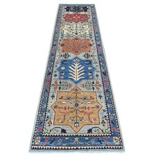 2'8"x10'2" Gray Caucasian Akstafa Design Hand Knotted Soft Wool Runner Rug 21274