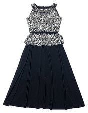 VTG Black White Jeweled Collar Layered Tie Back Dress Size 10 Elegant Formal Y2K