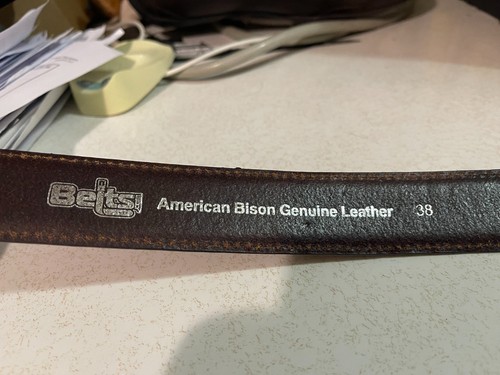 Western Silver Engraved Rope Edge Ranger Genuine Bison Leather Belt
