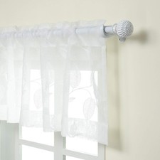 White Rod Pocket Sheer Valances for Windows, Embroidered Solid Window Treatme...