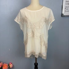 Pleione Anthropologie Lace Sheer Blouse Feminine Dainty Fair Chic Dolman Small 