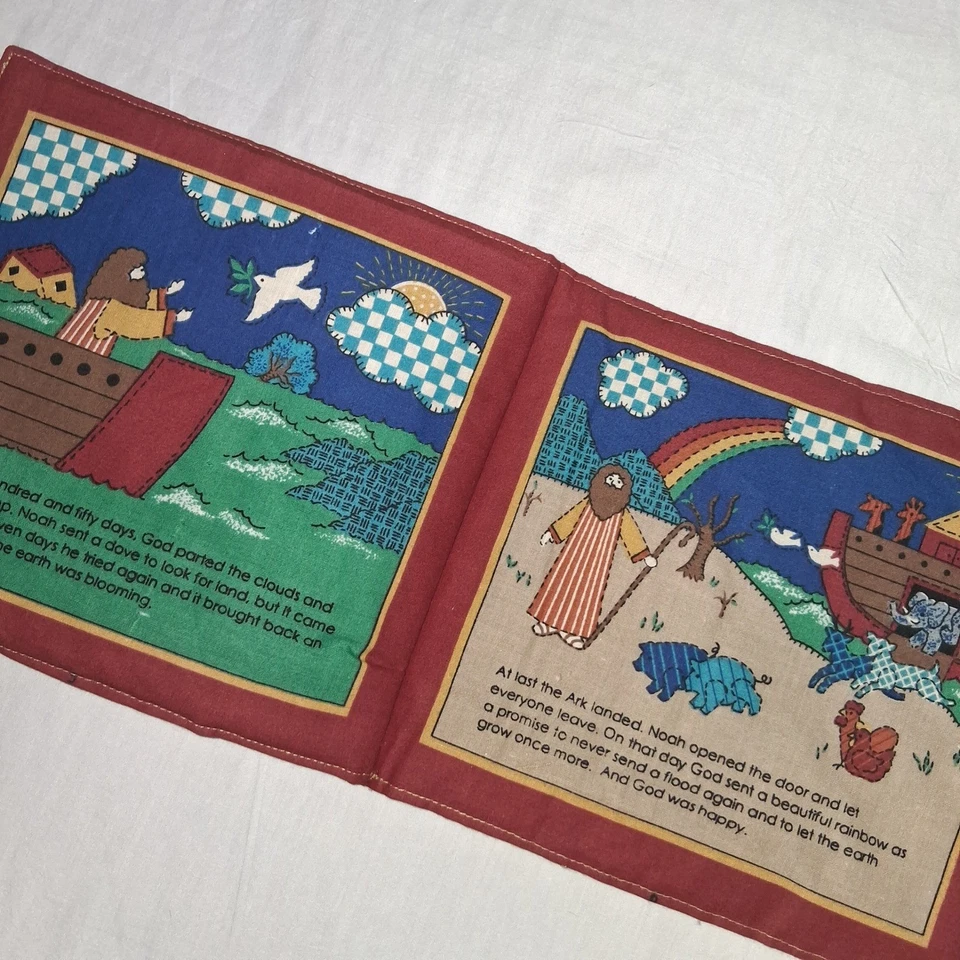 Edredón artesanal panel libro cuentos tela arca de Noé vintage decoración Foto 4 de 4