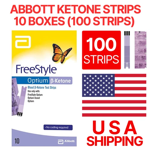 USA Ketone Test Strips (100 Strips) FreeStyle Optium Blood Abbott EXP 11/2027