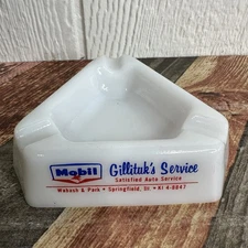 Vtg Advertising Glass Ashtray Mobil Oil Gillituk’s Service Springfield Illinois