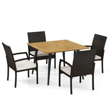 5 PCS Patio PE Wicker Dining Set 42.5" Table with 1.9 Umbrella Hole Chairs