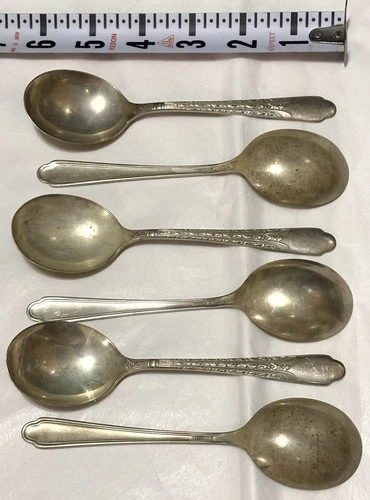 Elegance International Sterling Silver Flatware 6 Soup Spoons 6.25 Oz NM Dm960