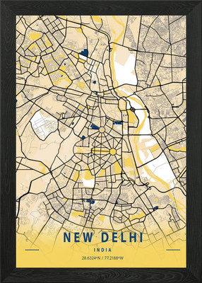 Neu Delhi gelber Stadtplan gerahmtes Wandbild Poster Leinwanddruck Bild