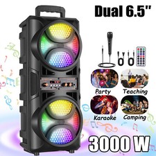 Dual 6.5" Portable Bluetooth Speaker Rechargeable Party Speaker W/ Mic TWS /AUX
