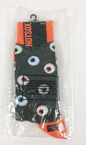 Hot Sox Gray Eyeballs Halloween Glow Men's Socks Fits Shoe Size 6-12 New Sealed